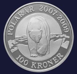 Isbjørn - 100-krone sølvmønt, kv. 0.