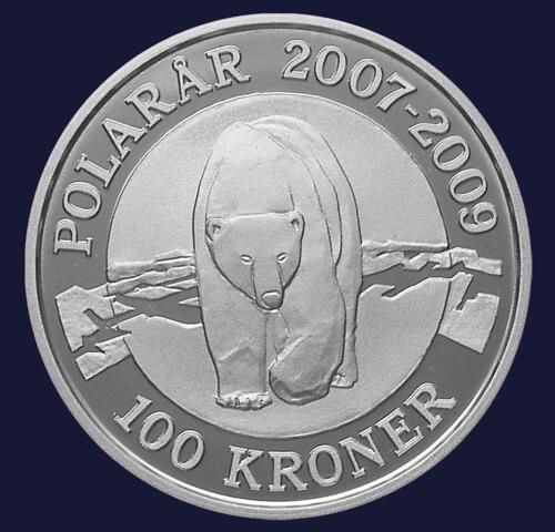Isbjørn - 100-krone sølvmønt, kv. 0.