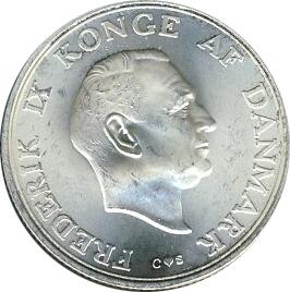 2-Krone i sølv for Dronningens 18-års Fødselsdag i 1958 - Pragteksemplar