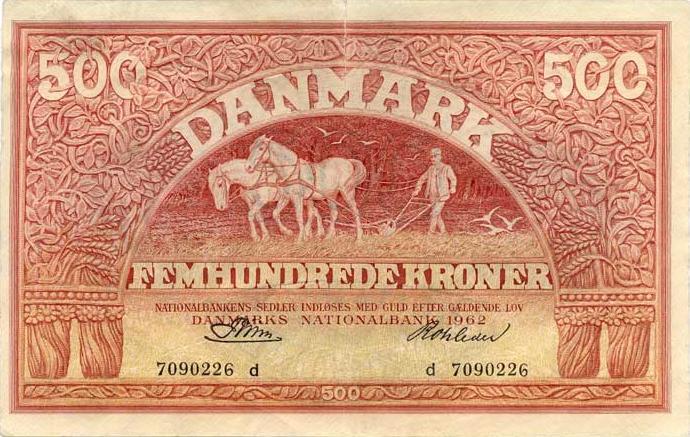 500-kroneseddel fra 1944-1962 (Rød Plovmand)